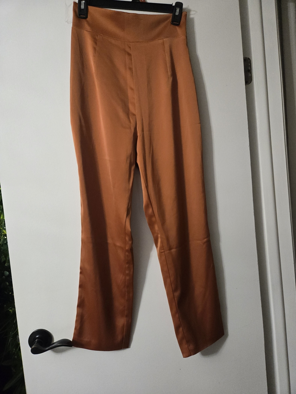 Meshki Rust Orange High-Waist Cropped Straight Pants